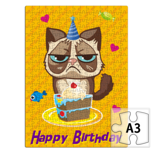 Пазл с принтом Угрюмый кот Тард - Grumpy Cat