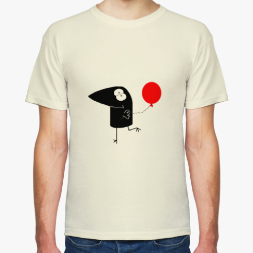 Футболка с принтом Воронёнок с воздушным шаром