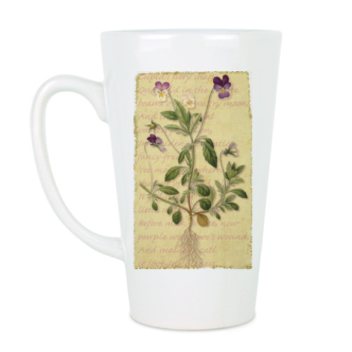 Чашка Латте с принтом Анютины глазки в стиле Vintage