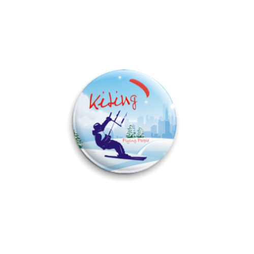 Значок 25мм с принтом Зимний кайтинг