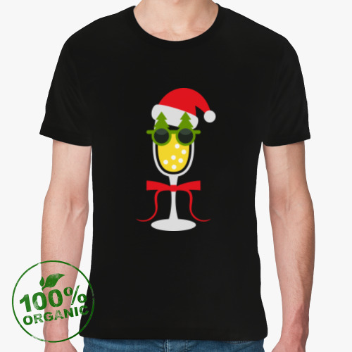 Футболка из органик-хлопка с принтом Новогодний бокал