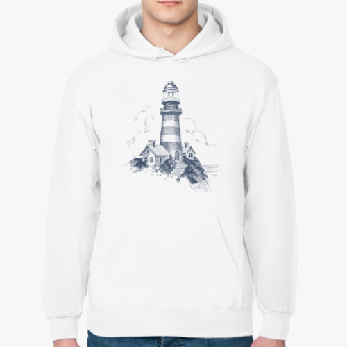 Толстовка худи с принтом Море винтаж маяк