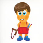 Шкодливый мальчик с рогаткой и карандашами