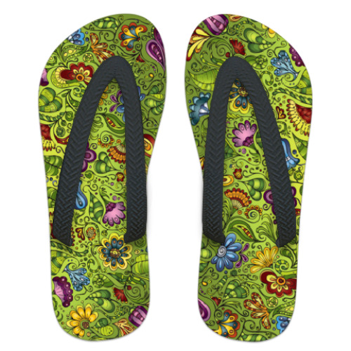 Шлепанцы (сланцы) с принтом Цветочная поляна