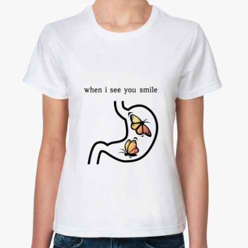 Классическая футболка с принтом Бабочки в животе