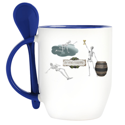 Кружка с ложкой с принтом In vino veritas