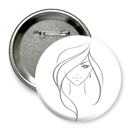 Значок 75мм с принтом девушка с голубыми глазами