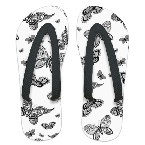 Шлепанцы (сланцы) с принтом КРУЖЕВНЫЕ БАБОЧКИ