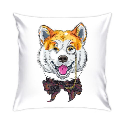 Подушка с принтом Собака хипстер Акита Ину