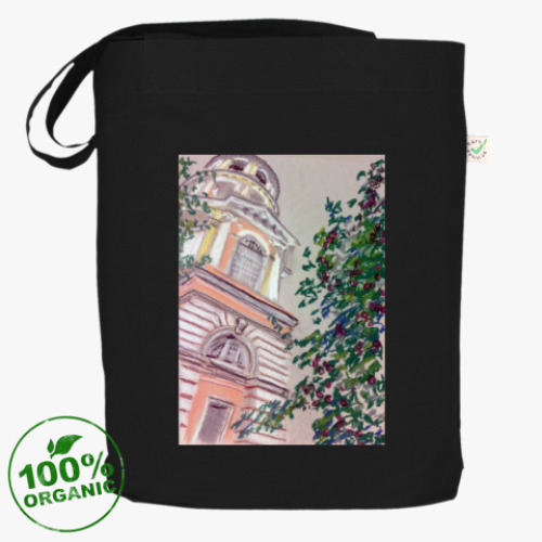 Сумка шоппер с принтом Яблони у колокольни Владимирского собора