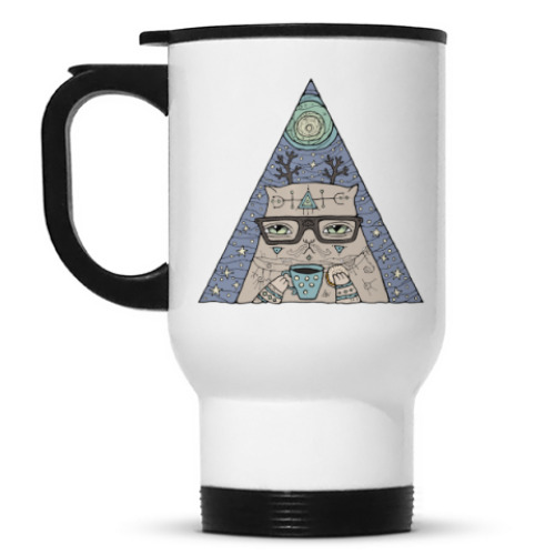 Кружка-термос с принтом Кот учёный