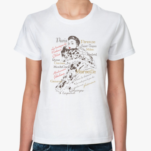 Классическая футболка с принтом Европейская модница