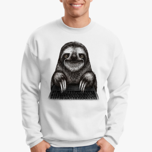 Свитшот с принтом Ленивец компьютерный