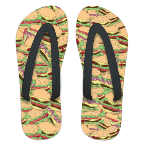 Шлепанцы (сланцы) с принтом Бургеры