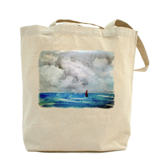Сумка шоппер с принтом Шторм и красный парус