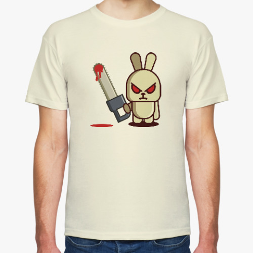 Футболка с принтом Злой кролик с пилой