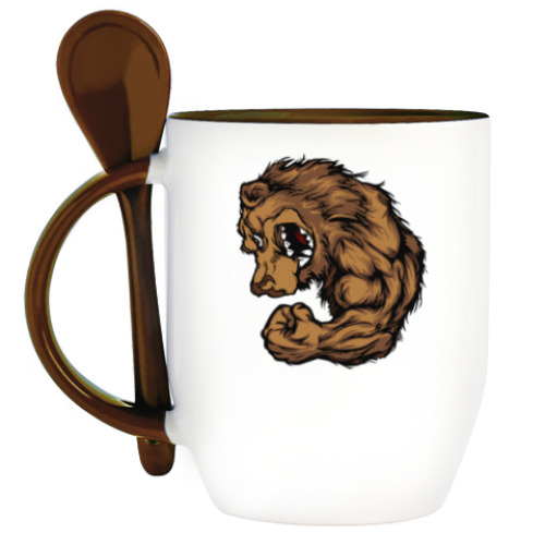 Кружка с ложкой с принтом Медведь