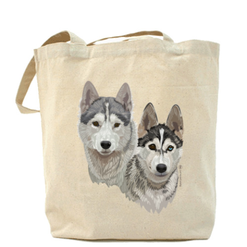 Сумка шоппер с принтом Хаски. Собаки.