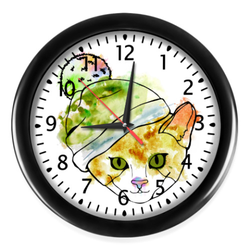 Настенные часы с принтом Кот в шапке