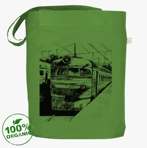 Сумка шоппер с принтом Ретро электропоезд на ЖД станц