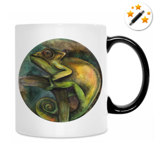 Кружка-хамелеон с принтом Хамелеон акварельный