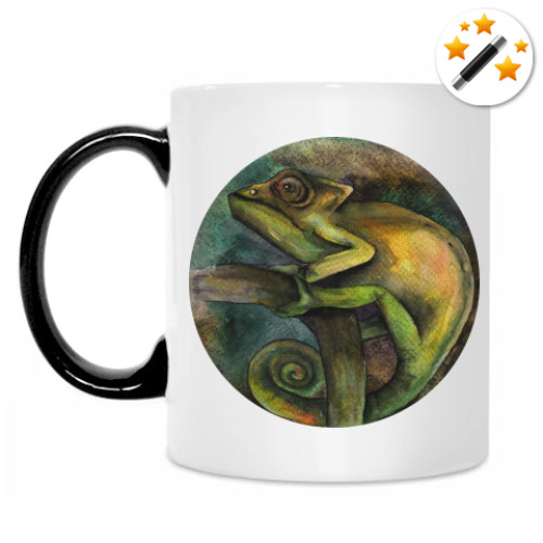 Кружка-хамелеон с принтом Хамелеон акварельный