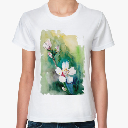 Классическая футболка с принтом Цветущая сакура