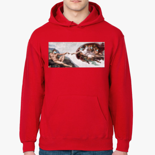 Толстовка худи с принтом СОТВОРЕНИЕ АДАМА / КОРОНАВИРУС