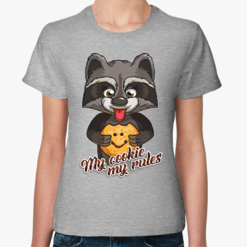 Женская футболка с принтом ЕНОТ - МОЯ ПЕЧЕНЬКА, МОИ ПРАВИЛА