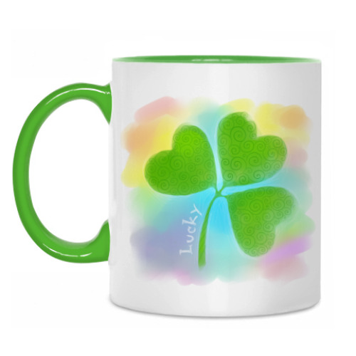 Кружка с принтом Клевер с надписью 'Lucky'