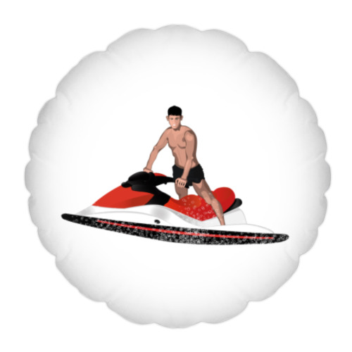 Подушка с принтом молодой человек на гидроцикле