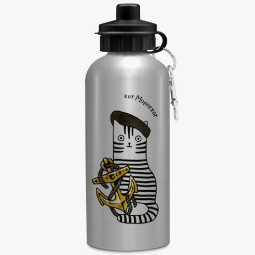 Бутылка с карабином (500 мл) с принтом Армия РФ. Кот Морская пехота