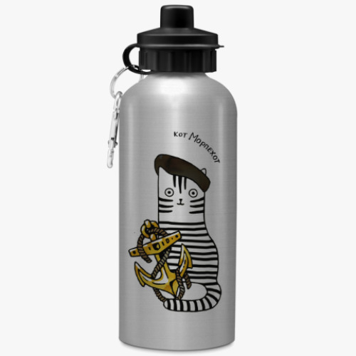 Бутылка с карабином (500 мл) с принтом Армия РФ. Кот Морская пехота