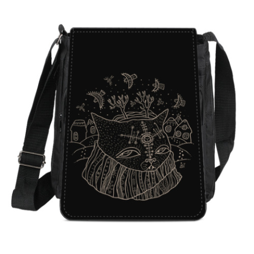 Сумка-планшет с принтом Кот Савелий и птицы