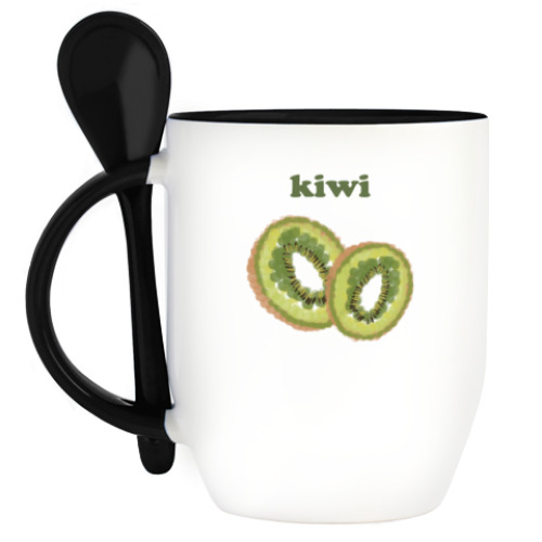 Кружка с ложкой с принтом Киви