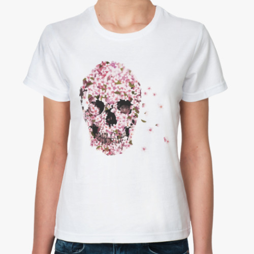 Классическая футболка с принтом Цветочный Череп