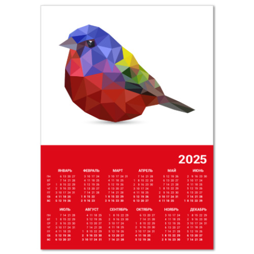 Календарь с принтом Птичка из полигонов