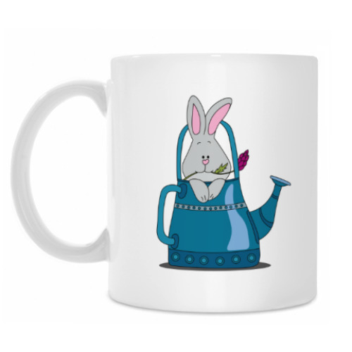 Кружка с принтом Зайчонок в садовой лейке