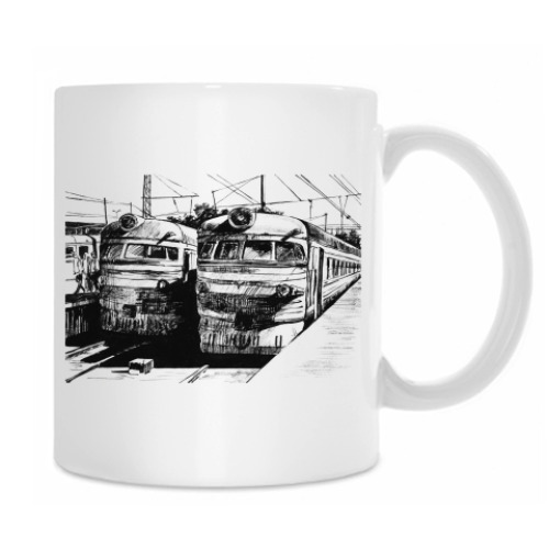 Кружка с принтом Две электрички
