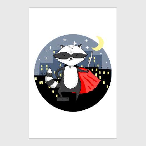 Постер с принтом Енот супергерой