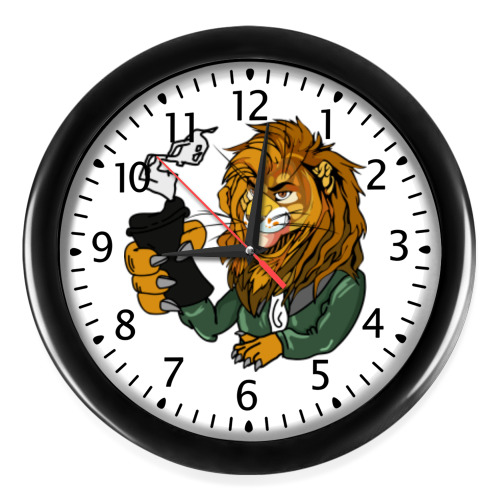 Настенные часы с принтом Лев и кофе