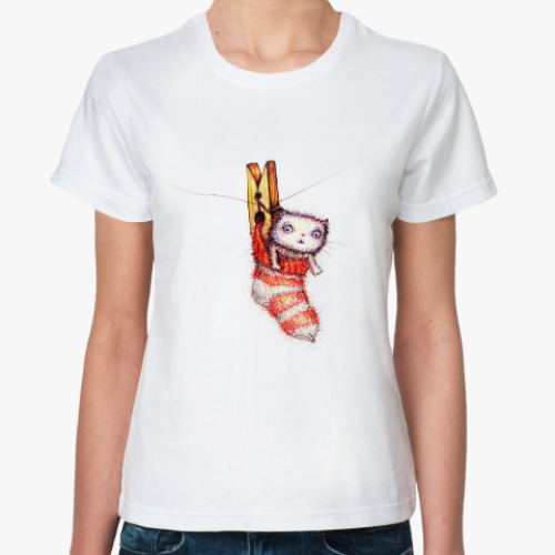 Классическая футболка с принтом Котёнок в носке