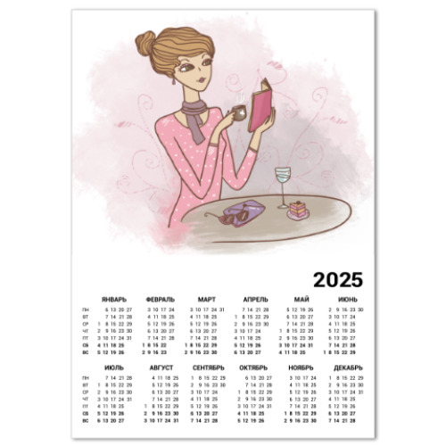 Календарь с принтом завтрак , кофе и пирожное