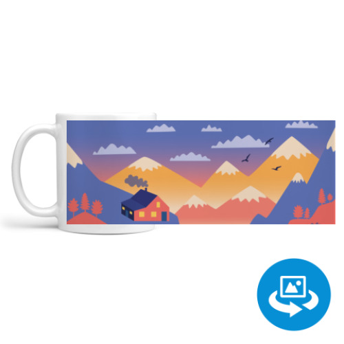 Кружка (круговая запечатка) с принтом Дом и горы