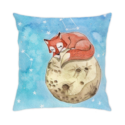 Подушка с принтом Лис на луне