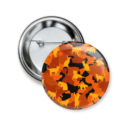 Значок 50мм с принтом Коты на камуфляже