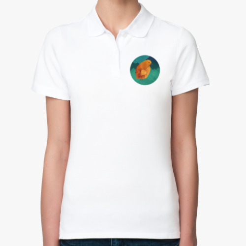 Женская рубашка поло (печать) с принтом Цыпленок, большой и одинокий