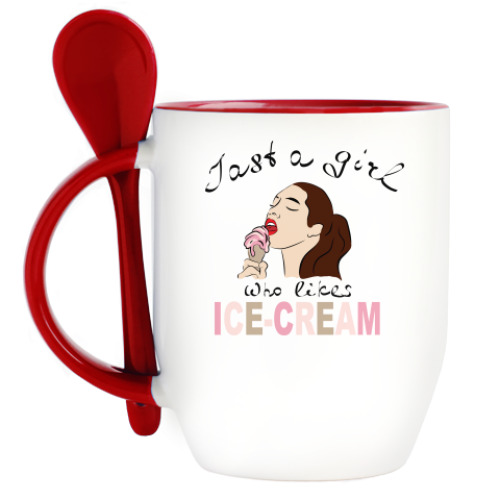 Кружка с ложкой с принтом "Just A Girl Who Likes Ice cream"