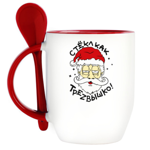 Кружка с ложкой с принтом Стёкл как треzвышко.