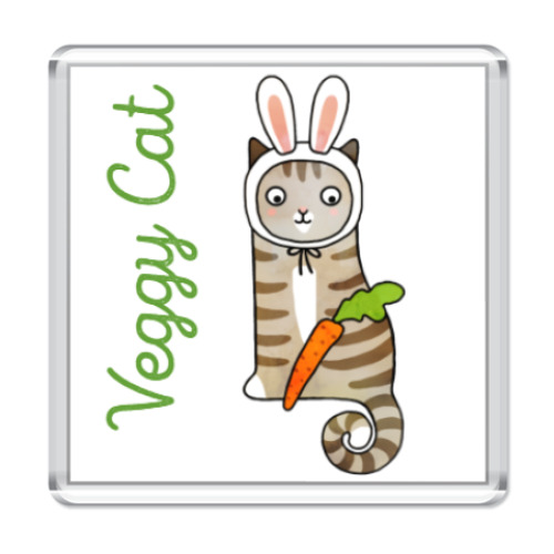 Магнит с принтом Кот заяц на диете и морковь